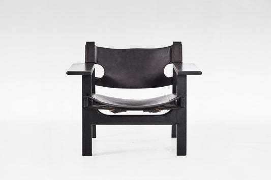 Spanish Chair in Black Saddle Leather & Oak by Børge Mogensen for Fredericia, 1958