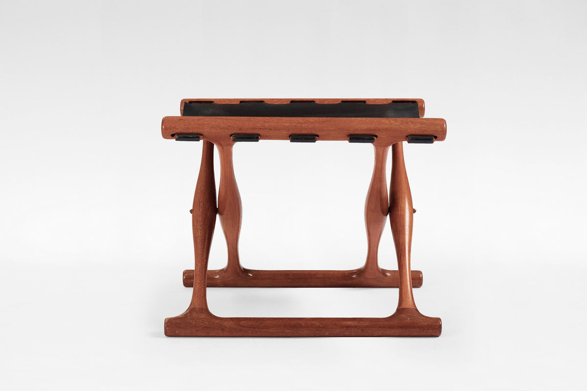 Guldhøj Folding Stool in Teak & Black Leather by Poul Hundevad for Hundevad & Co., 1950s