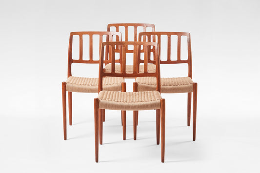 Model 83 Dining Chairs in Paper Cord & Teak by Niels Otto Møller for J.L. Møller Møbelfabrik, 1960s, Set of 6