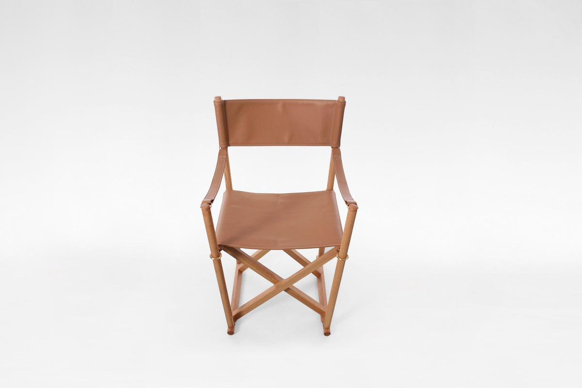 Folding Safari Chair in Cognac Leather & Solid Ash by Mogens Koch for Rud. Rasmussen, 1960s